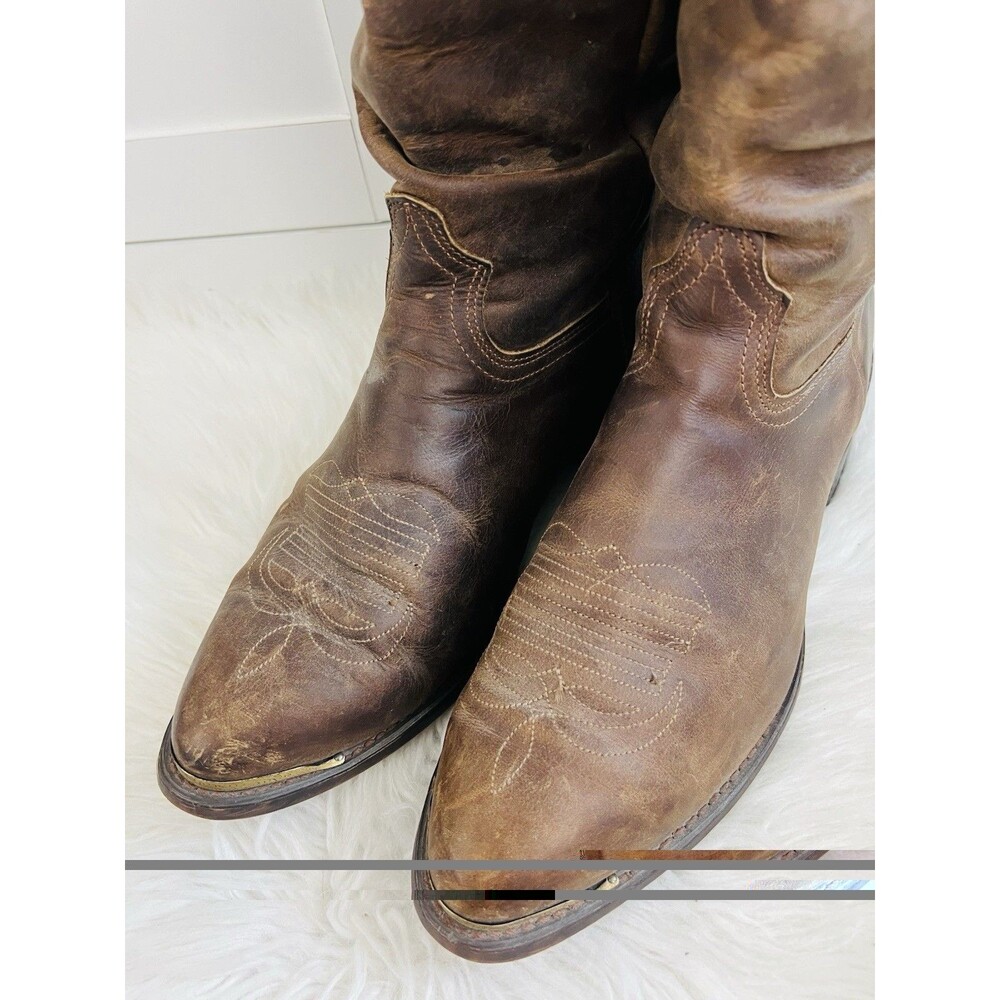 Durango Vintage Brown Leather Western Cowboy Slouch Boot Mens Size 10 Gold Toe - Picture 2 of 9